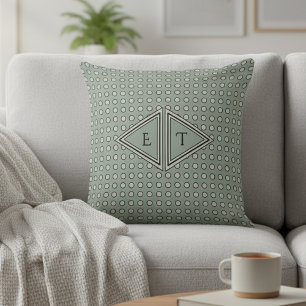 Sage Green Modern Geometric Monogram Cushion