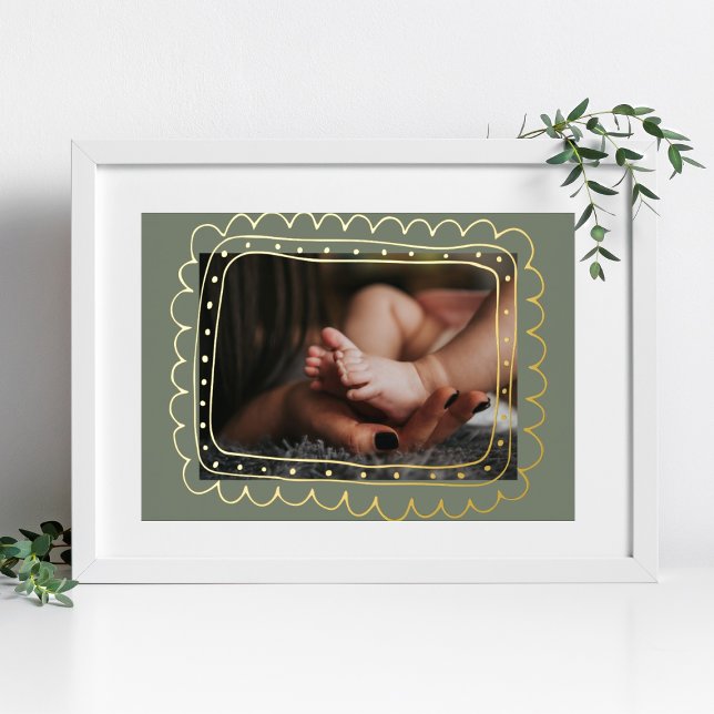 Sage GREEN Modern GOLD Doodle frame Photo Foil Prints (Creator Uploaded)