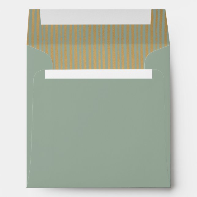 Sage Green Modern Gold Striped Square Envelope (Back (Bottom))