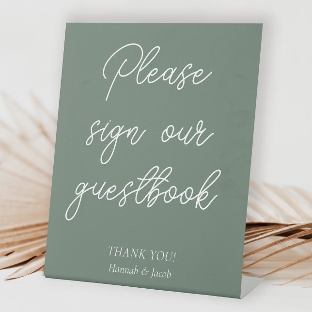 Sage Green Modern Guestbook Wedding Table Pedestal Sign (Creator Uploaded)