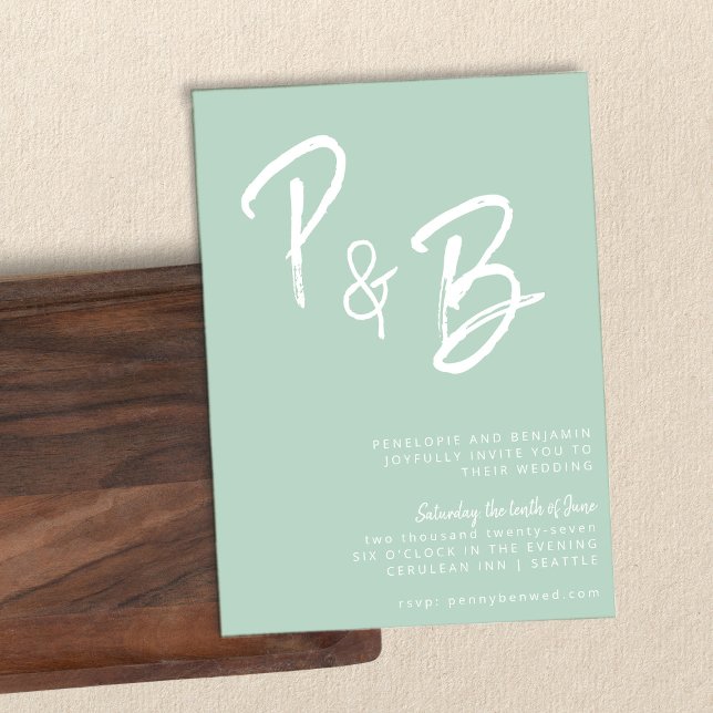 Sage Green Modern Handwritten Initials Wedding Invitation (Creator Uploaded)