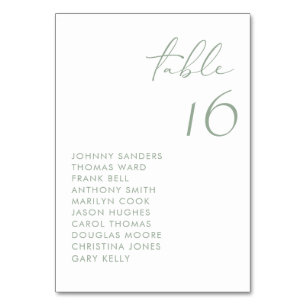 Sage Green Modern Handwritten Script Wedding Table Number