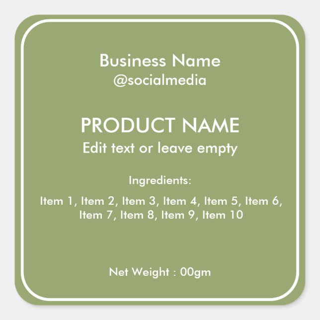 Sage Green Modern Ingredients Product Label (Front)