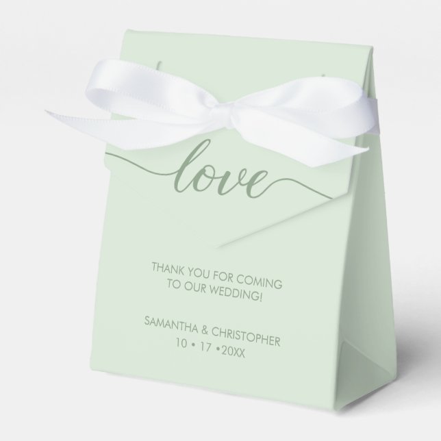 Sage Green Modern Love Script Wedding Custom Favour Box (Front Side)