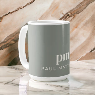 Sage Green Modern Minimal Custom Monogram and Name Coffee Mug
