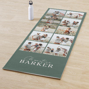 Sage green modern minimal elegant photo collage yoga mat