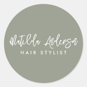 Sage green modern minimal elegant script classic round sticker
