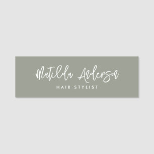 Sage green modern minimal elegant script  name tag