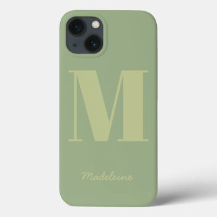 Sage Green Modern Minimal Monogram Initial Name iPhone 13 Case