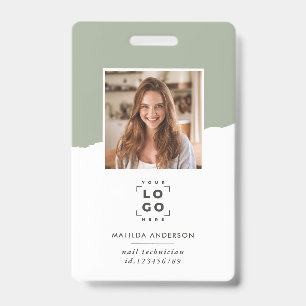 Sage green modern minimal photo abstract ID badge