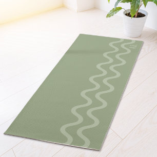 Sage Green Modern Minimal Wavy Lines And Initials Yoga Mat