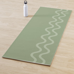 Sage Green Modern Minimal Wavy Lines And Initials Yoga Mat