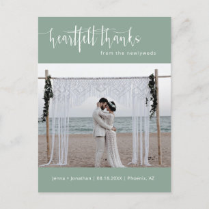Sage Green Modern Minimal Wedding Photo Thank You Postcard
