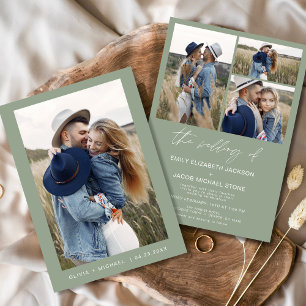 Sage Green Modern Minimalist Elegant Photo Wedding Invitation