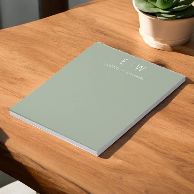 Sage Green Modern Minimalist Monogram Name  Notepad (Creator Uploaded)