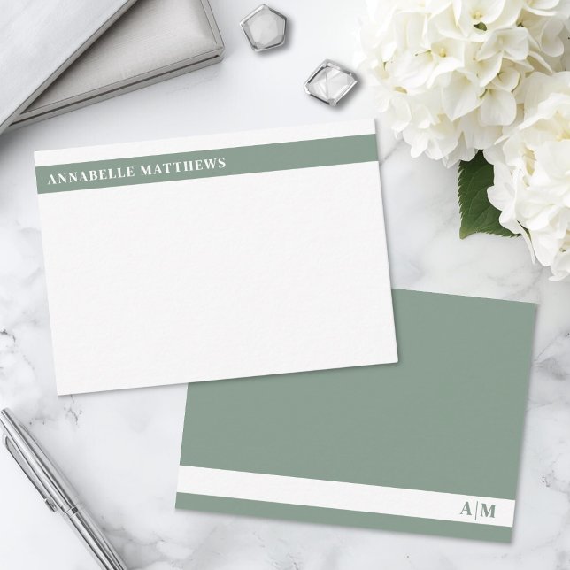 Sage Green Modern Minimalist Name Monogram Card (Sage Green Modern Minimalist Name Monogram Note Card )