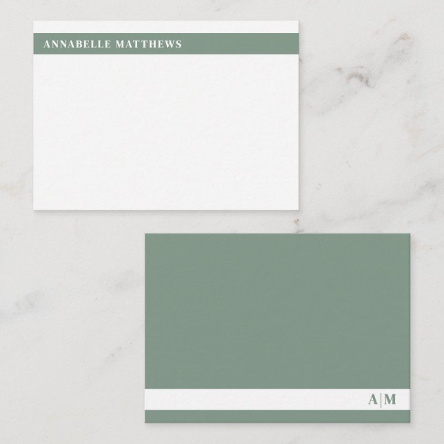 Sage Green Modern Minimalist Name Monogram Card (Front/Back)