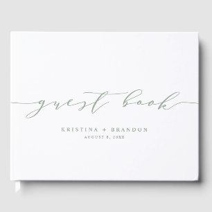 Sage Green Modern Minimalist Script Photo Wedding Guest Book