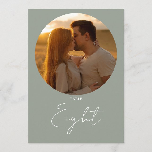 Sage Green Modern Minimalist Script Table Number (Front)