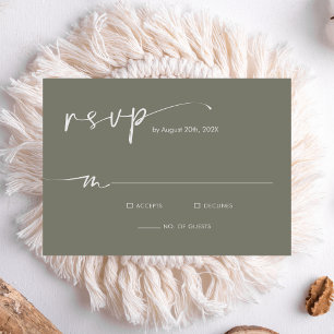 Sage Green Modern Minimalist Script Wedding RSVP Card