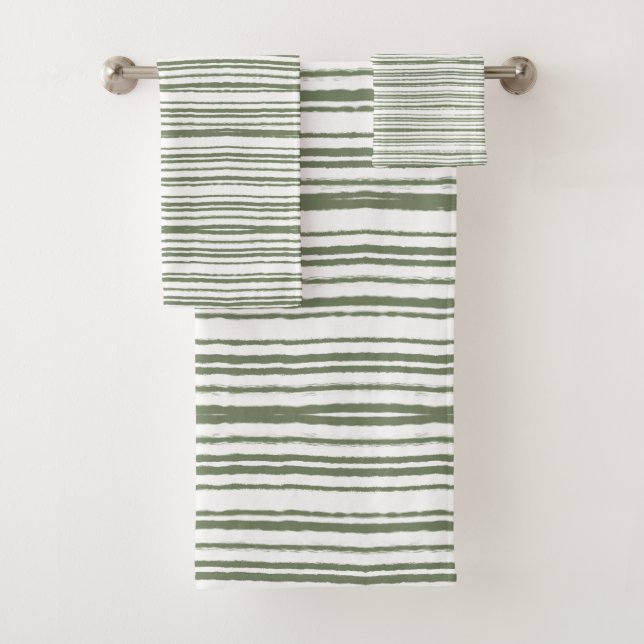 Sage Green Modern Minimalist Striped Towel Set (Insitu)