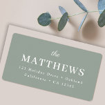 Sage Green | Modern Minimalist Stylish Elegant Label<br><div class="desc">A stylish modern photo holiday return address label with your surname featured in classic typography paired with a handwritten script font in white a gorgeous sage green colour on the reverse. A fun,  minimal design to stand out from the crowd this christmas season!</div>