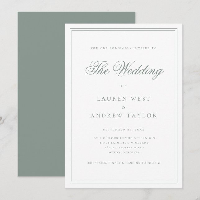 Sage Green Modern Minimalist Wedding Invitation (Front/Back)
