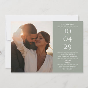 Sage Green Modern Minimalist Wedding Photo Save The Date