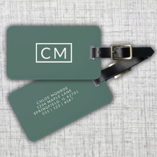 Sage Green Modern Monogram Simple Initials Luggage Tag