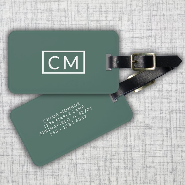 Sage Green Modern Monogram Simple Initials Luggage Tag (Creator Uploaded)