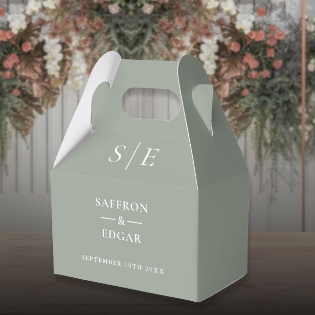 Sage Green Modern Monogram Wedding Favour Box (Sage Green Modern Monogram Wedding Favor Boxes)