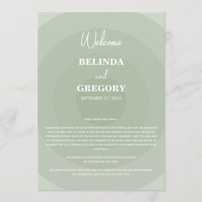 Sage Green Modern Monogram Wedding Itinerary Program (Front)