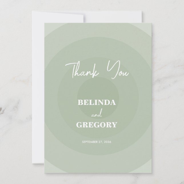 Sage Green Modern Monogram Wedding  Thank You Card (Front)