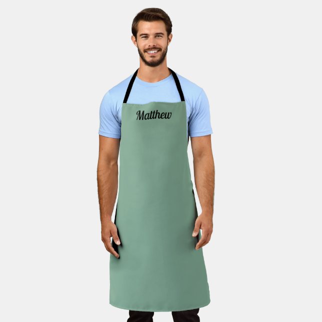 Sage Green Modern Name Simple Stylish Apron (Worn)