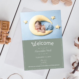 Sage Green Modern Photo Birth Announcement