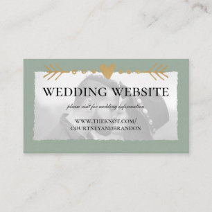 Sage Green Modern Photo Gold Heart Wedding Website Enclosure Card