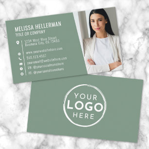 Sage Green Modern Photo Logo Professional Business Card