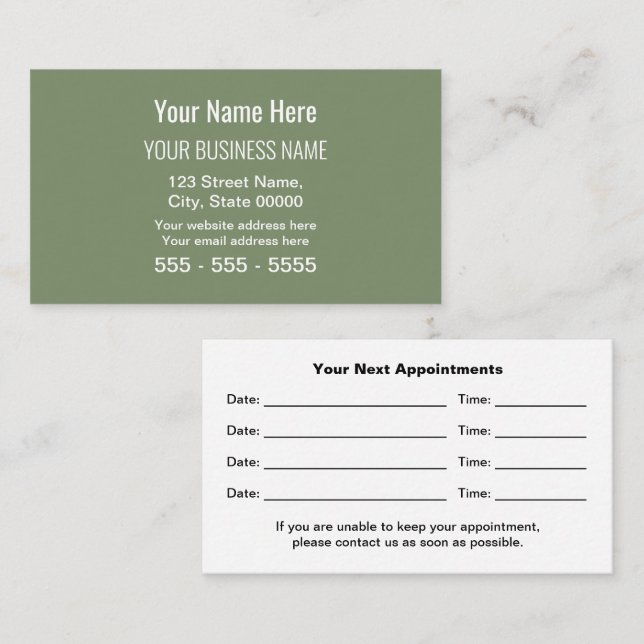 Sage Green Modern Professional Appointment Card (Front/Back)