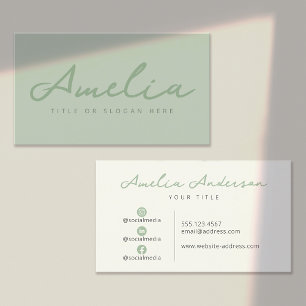 Sage Green Modern Professional Social Media Business Card
