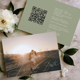 Sage Green Modern QR Code Photo Save The Date