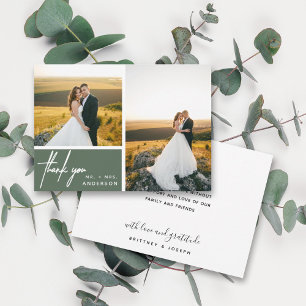 Sage Green Modern Script 2 Photo Wedding Thank You
