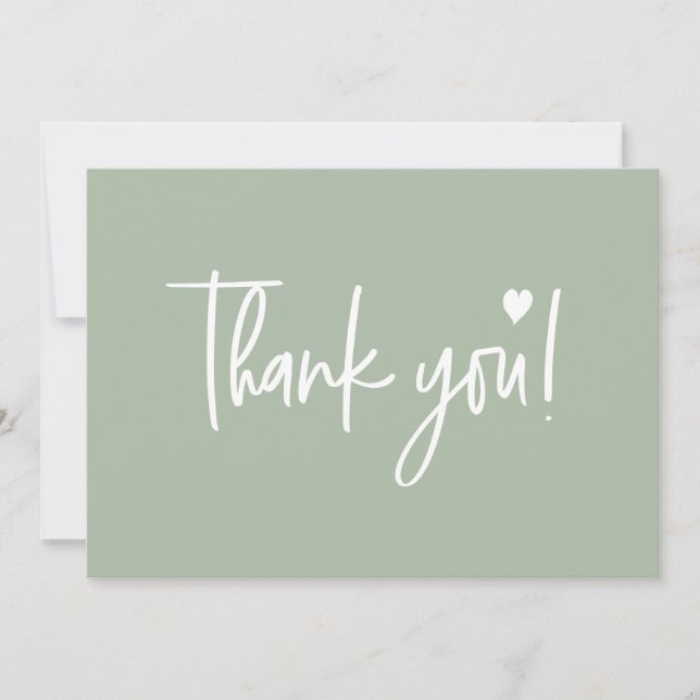 Sage Green Modern script Baby Shower  Thank You Card (Front)