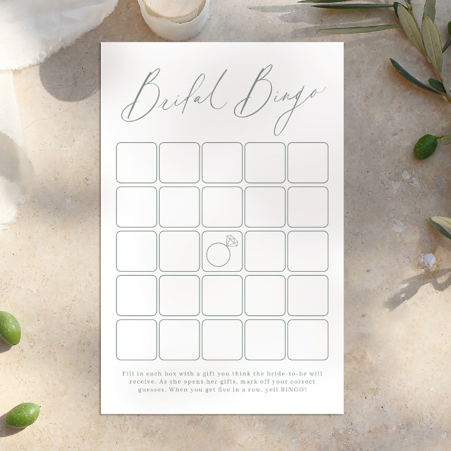 Sage green modern script bridal shower bingo game (Sage green modern script bridal shower bingo game)