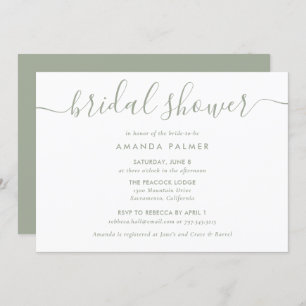 Sage Green Modern Script Bridal Shower Invitation
