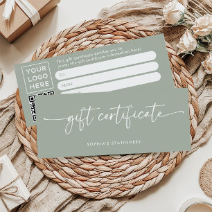 Sage Green Modern Script Gift Certificate