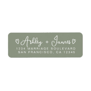 Sage Green Modern Script Hearts Return Address Label