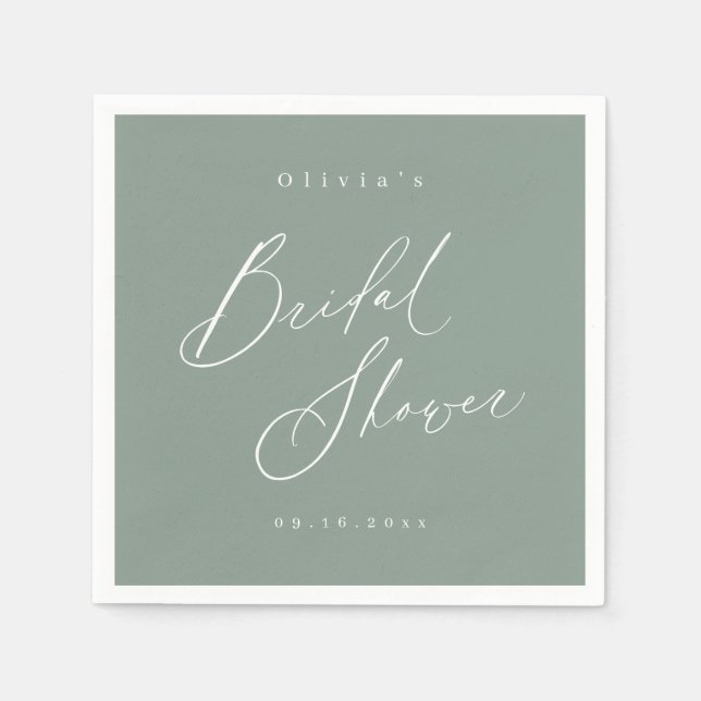 Sage Green modern script minimal bridal shower  Napkin (Front)