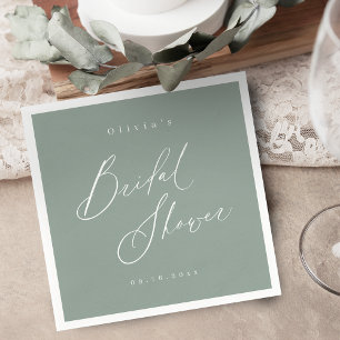 Sage Green modern script minimal bridal shower  Napkin