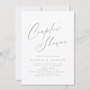 Sage Green modern script minimal couples shower  Invitation