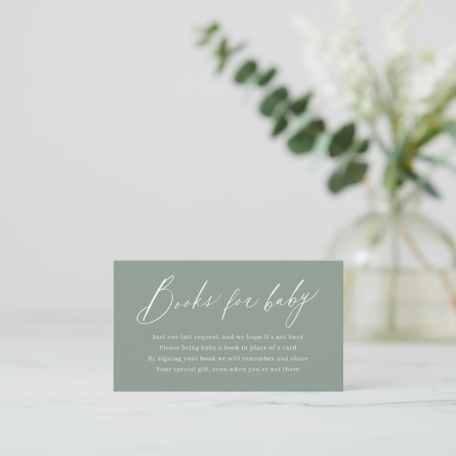 Sage Green modern script minimalist books request Enclosure Card (Standing Front)
